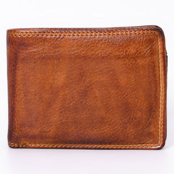 Spaghetti Western Swc442Tan Wallet Vintage Handmade Drum Dyed Genuine European Cowhide Leather Women Bag Western Handbag Purse
